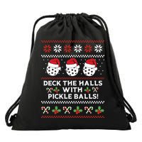 DECK THE HALLS PICKLE BALLS Ugly Christmas Pickleball Drawstring Bag
