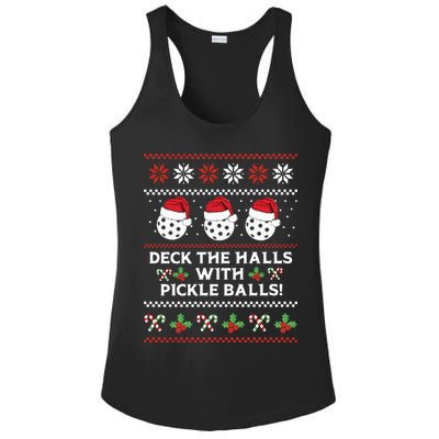DECK THE HALLS PICKLE BALLS Ugly Christmas Pickleball Ladies PosiCharge Competitor Racerback Tank