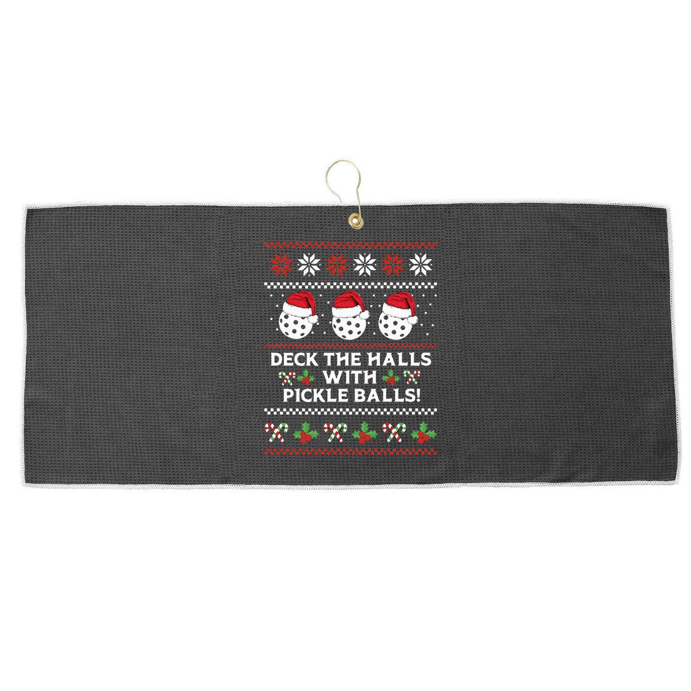 DECK THE HALLS PICKLE BALLS Ugly Christmas Pickleball Large Microfiber Waffle Golf Towel