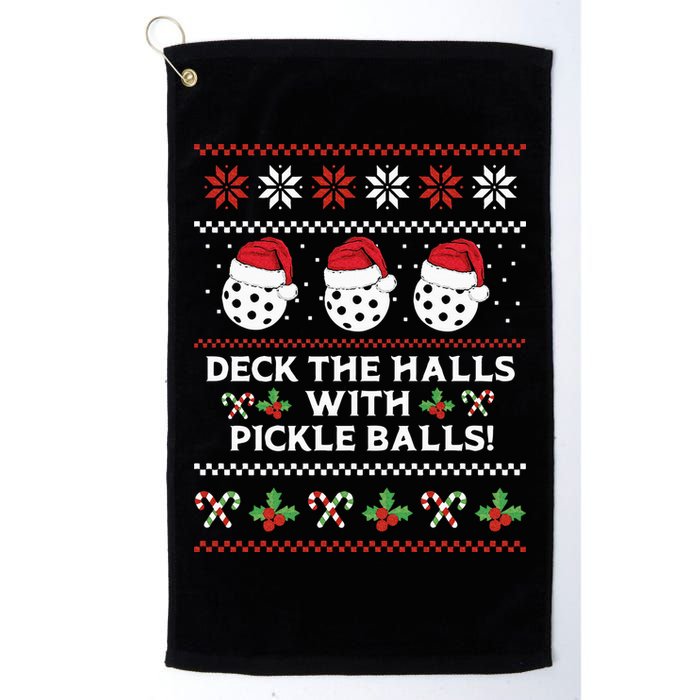 DECK THE HALLS PICKLE BALLS Ugly Christmas Pickleball Golf Towel