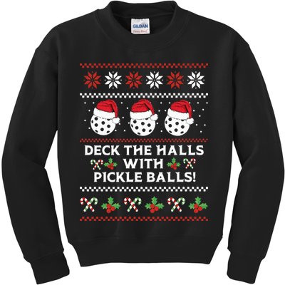 DECK THE HALLS PICKLE BALLS Ugly Christmas Pickleball Kids Sweatshirt