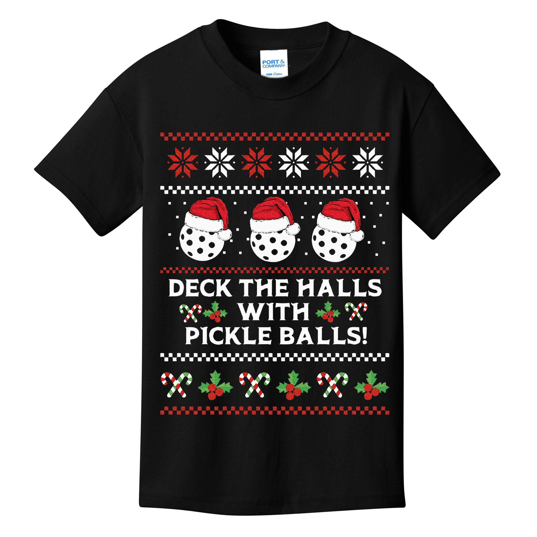 DECK THE HALLS PICKLE BALLS Ugly Christmas Pickleball Kids T-Shirt