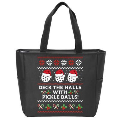 DECK THE HALLS PICKLE BALLS Ugly Christmas Pickleball Zip Tote Bag