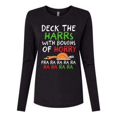 Deck The Harrs With Boughs Of Horry Fra Ra Ra Ra Goose Xmas Womens Cotton Relaxed Long Sleeve T-Shirt