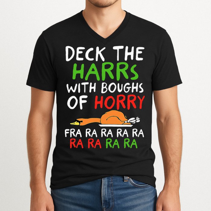Deck The Harrs With Boughs Of Horry Fra Ra Ra Ra Goose Xmas V-Neck T-Shirt