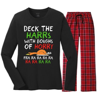 Deck The Harrs With Boughs Of Horry Fra Ra Ra Ra Goose Xmas Women's Long Sleeve Flannel Pajama Set 