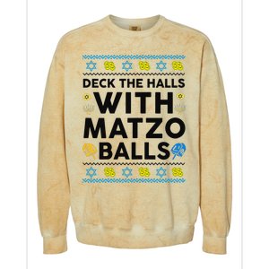  Deck The Halls With Matzo Balls Ugly Hanukkah Happy Jewish  Colorblast Crewneck Sweatshirt