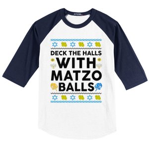  Deck The Halls With Matzo Balls Ugly Hanukkah Happy Jewish  Baseball Sleeve Shirt