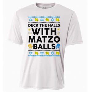  Deck The Halls With Matzo Balls Ugly Hanukkah Happy Jewish  Cooling Performance Crew T-Shirt