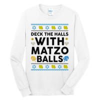  Deck The Halls With Matzo Balls Ugly Hanukkah Happy Jewish  Tall Long Sleeve T-Shirt