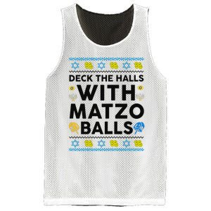  Deck The Halls With Matzo Balls Ugly Hanukkah Happy Jewish  Mesh Reversible Basketball Jersey Tank