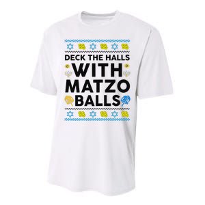  Deck The Halls With Matzo Balls Ugly Hanukkah Happy Jewish  Performance Sprint T-Shirt