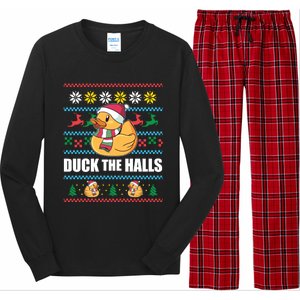 Duck The Halls! Ugly Christmas Jumper Funny Santa Claus Meme Funny Gift Long Sleeve Pajama Set