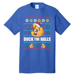 Duck The Halls! Ugly Christmas Jumper Funny Santa Claus Meme Funny Gift Tall T-Shirt