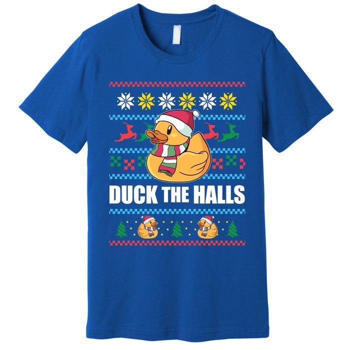 Duck The Halls! Ugly Christmas Jumper Funny Santa Claus Meme Funny Gift Premium T-Shirt