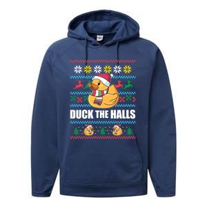 Duck The Halls! Ugly Christmas Jumper Funny Santa Claus Meme Funny Gift Performance Fleece Hoodie