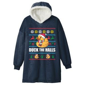 Duck The Halls! Ugly Christmas Jumper Funny Santa Claus Meme Funny Gift Hooded Wearable Blanket