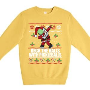 Deck The Halls Pickle Balls Ugly Christmas Pickleball Memes Meaningful Gift Premium Crewneck Sweatshirt