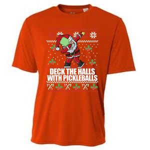 Deck The Halls Pickle Balls Ugly Christmas Pickleball Memes Meaningful Gift Cooling Performance Crew T-Shirt