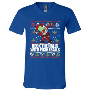 Deck The Halls Pickle Balls Ugly Christmas Pickleball Memes Meaningful Gift V-Neck T-Shirt