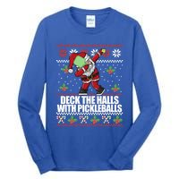 Deck The Halls Pickle Balls Ugly Christmas Pickleball Memes Meaningful Gift Tall Long Sleeve T-Shirt