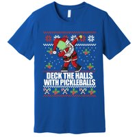 Deck The Halls Pickle Balls Ugly Christmas Pickleball Memes Meaningful Gift Premium T-Shirt