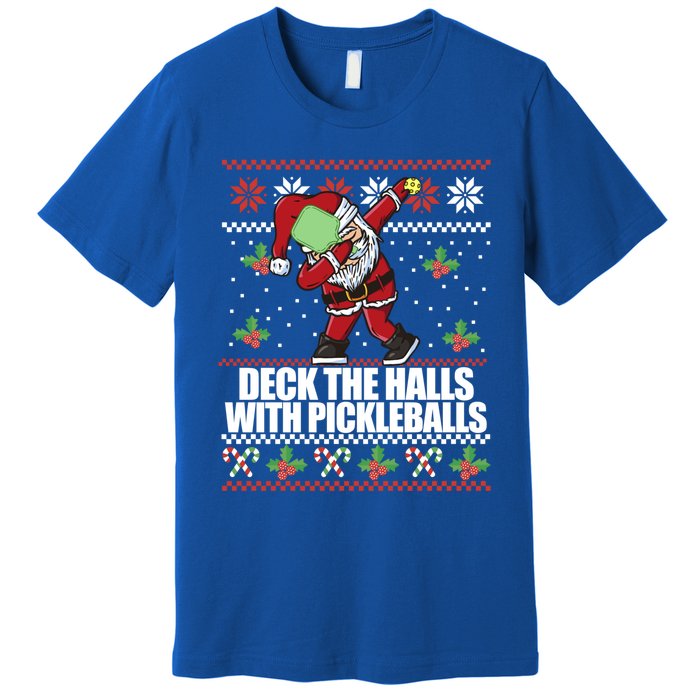 Deck The Halls Pickle Balls Ugly Christmas Pickleball Memes Meaningful Gift Premium T-Shirt