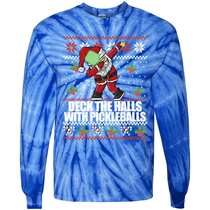 Deck The Halls Pickle Balls Ugly Christmas Pickleball Memes Meaningful Gift Tie-Dye Long Sleeve Shirt