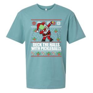 Deck The Halls Pickle Balls Ugly Christmas Pickleball Memes Meaningful Gift Sueded Cloud Jersey T-Shirt