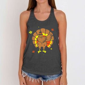 Dabbing Turkey Happy Thanksgiving Day Party Women's Knotted Racerback Tank