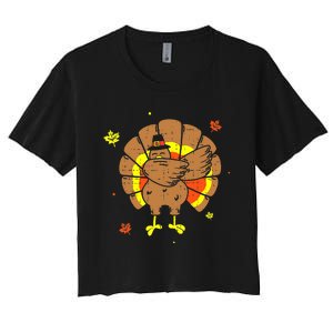 Dabbing Turkey Happy Thanksgiving Day Party Women's Crop Top Tee