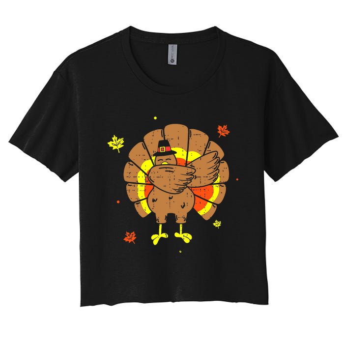 Dabbing Turkey Happy Thanksgiving Day Party Women's Crop Top Tee