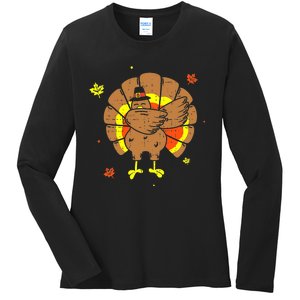 Dabbing Turkey Happy Thanksgiving Day Party Ladies Long Sleeve Shirt