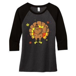 Dabbing Turkey Happy Thanksgiving Day Party Women's Tri-Blend 3/4-Sleeve Raglan Shirt