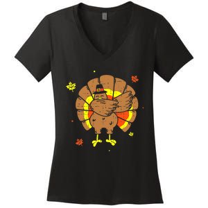 Dabbing Turkey Happy Thanksgiving Day Party Women's V-Neck T-Shirt