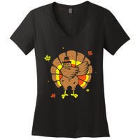 Dabbing Turkey Happy Thanksgiving Day Party Women's V-Neck T-Shirt