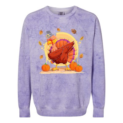 Dabbing Turkey Happy Thanksgiving Day Colorblast Crewneck Sweatshirt