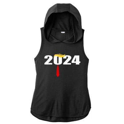 Donald Trump Hair Tie Donald Trump 2024 President Ladies PosiCharge Tri-Blend Wicking Draft Hoodie Tank