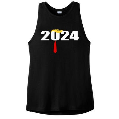 Donald Trump Hair Tie Donald Trump 2024 President Ladies PosiCharge Tri-Blend Wicking Tank