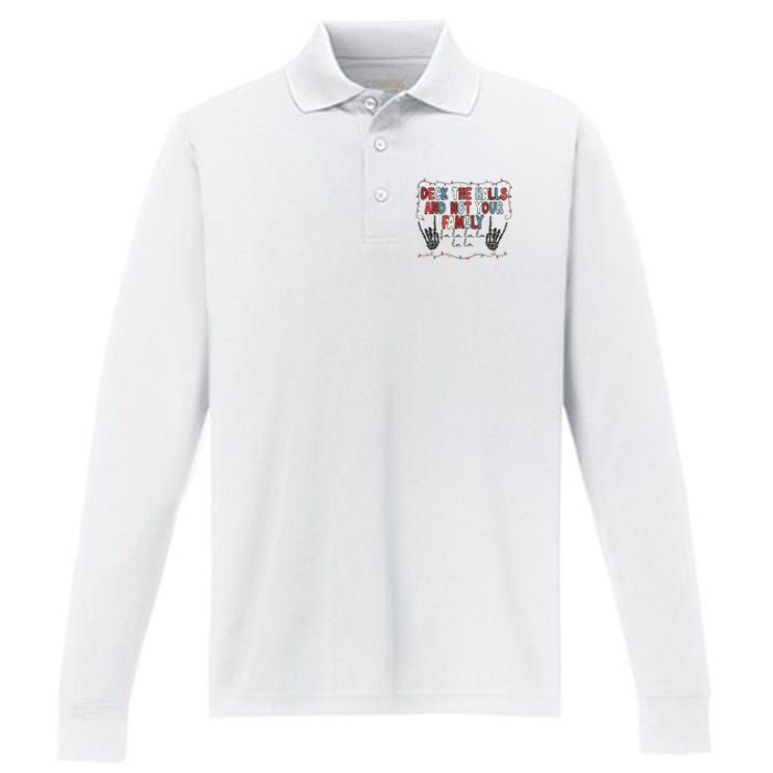 Deck The Halls Happy Holidays Christmas Performance Long Sleeve Polo