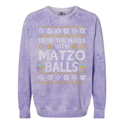 Deck The Halls With Matzo Balls Chanukkah Ugly Hanukkah Colorblast Crewneck Sweatshirt