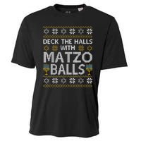 Deck The Halls With Matzo Balls Chanukkah Ugly Hanukkah Cooling Performance Crew T-Shirt