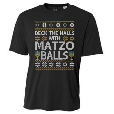 Deck The Halls With Matzo Balls Chanukkah Ugly Hanukkah Cooling Performance Crew T-Shirt