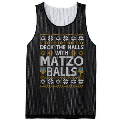 Deck The Halls With Matzo Balls Chanukkah Ugly Hanukkah Mesh Reversible Basketball Jersey Tank