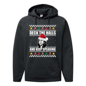 Deck The Halls And Keep Speaking, Kamala Harris's Ugly Meme Performance Fleece Hoodie