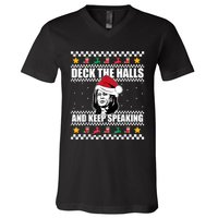 Deck The Halls And Keep Speaking, Kamala Harris's Ugly Meme V-Neck T-Shirt