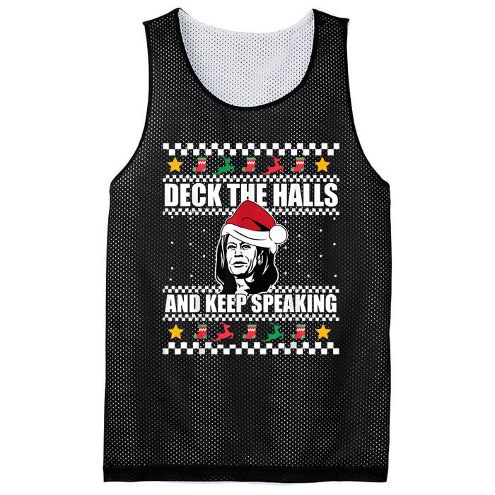 Deck The Halls And Keep Speaking, Kamala Harris's Ugly Meme Mesh Reversible Basketball Jersey Tank