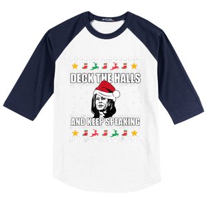 Deck The Halls And Keep Speaking, Kamala Harris's Ugly Meme Baseball Sleeve Shirt