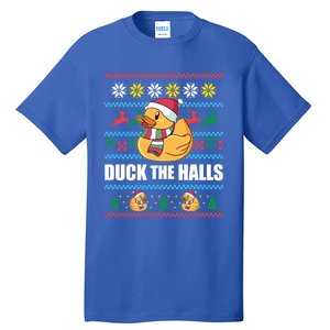 Duck The Halls! Ugly Christmas Jumper Funny Santa Claus Meme Gift Tall T-Shirt