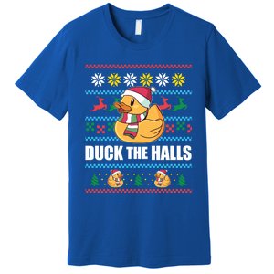 Duck The Halls! Ugly Christmas Jumper Funny Santa Claus Meme Gift Premium T-Shirt